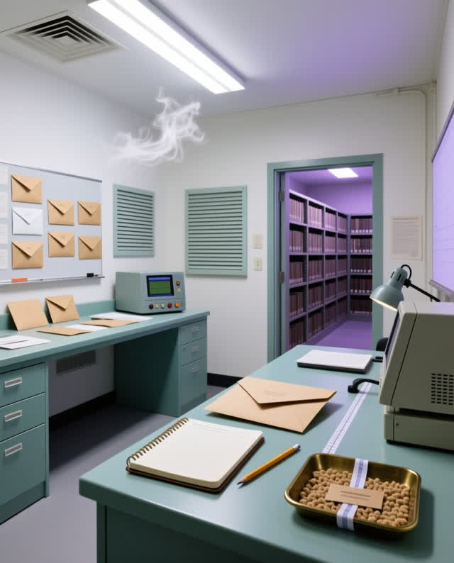 I dream that the room teaches air to keep receipts. In a lived-in archive intake room that doubles as an environmental m