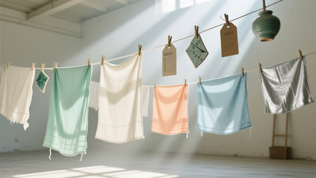 I dream that time becomes a drying cloth. In an impossible airy drying hall, suspended labels, cooling ceramic shards, a
