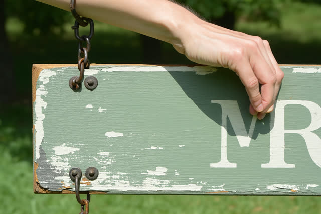I dream that I tighten only until the shadow stays. On a bright public garden notice arch, careful hands adjust a loose