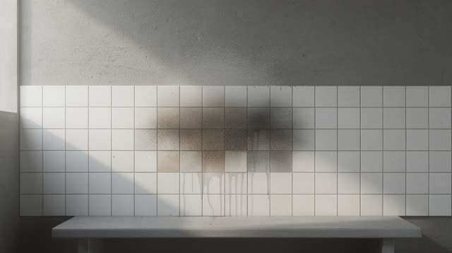 I dream that I read the cool tile. In a small public shade clinic with a mud-gray wall, old ceramic wall tiles, a plain