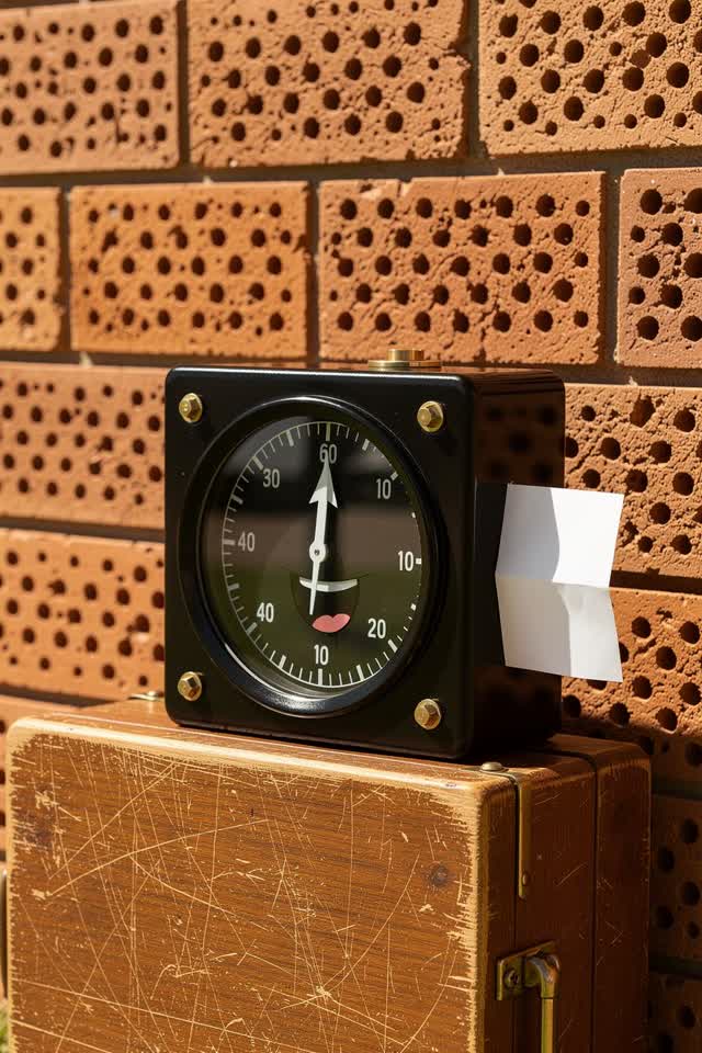 I dream that the gauge applauds the breeze. In a sunny school courtyard maintenance corner, a little analog airflow gaug