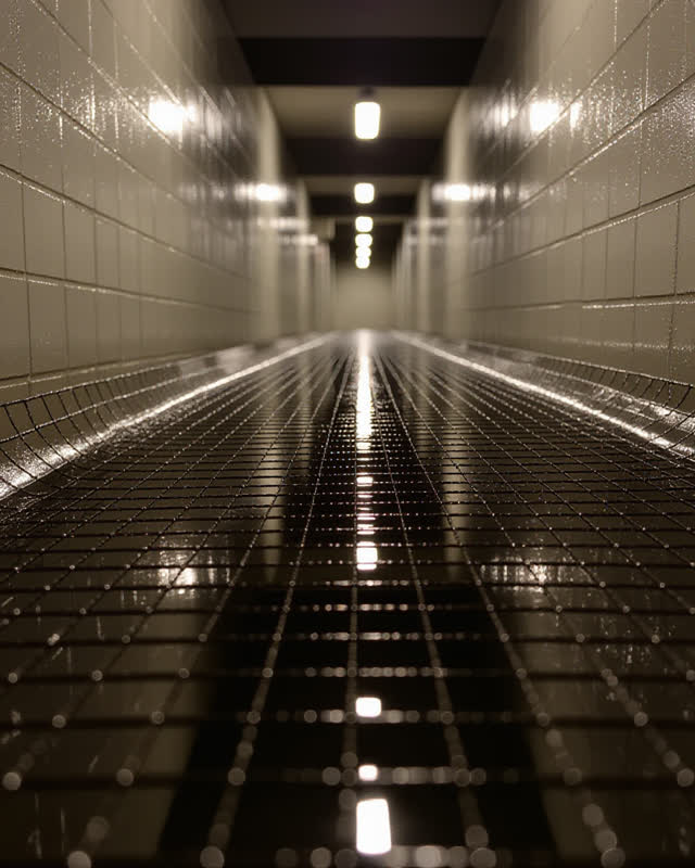 I dream that the sealed mat starts to sweat. In a narrow maintenance passage behind a public cooling hall, a woven venti