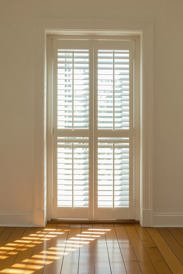 I dream that the shutter cheats by a finger. In a bright community room corner with a sliding palm shutter, stone sill,