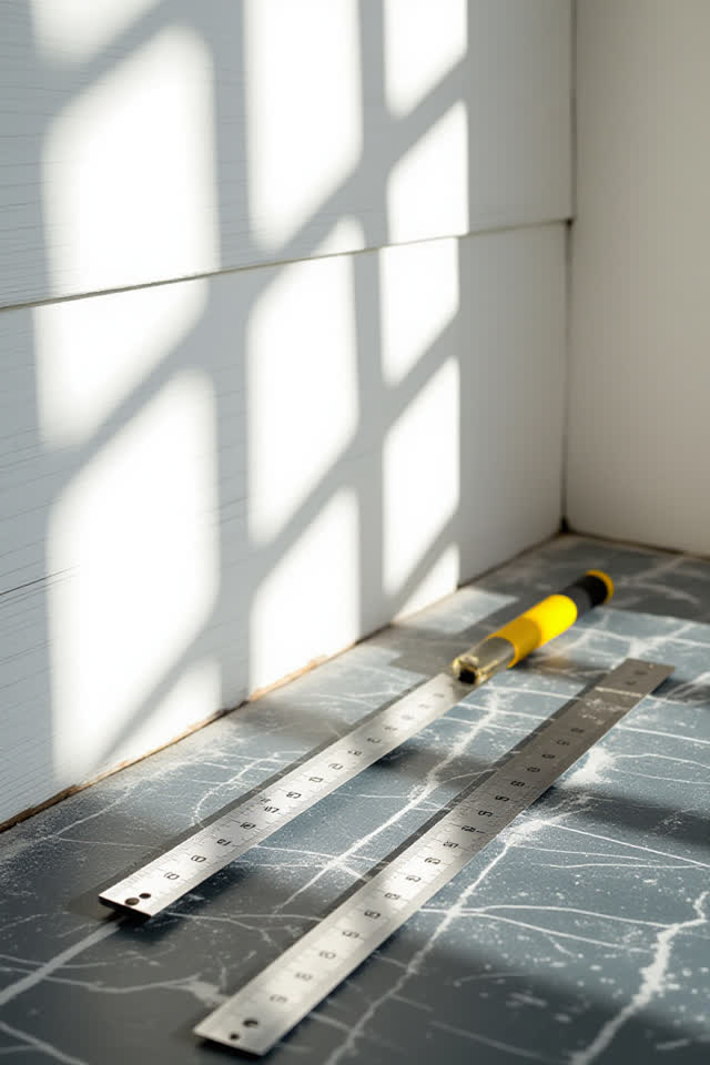 I dream that the chalk line refuses to stay straight. In a sunlit porch work area with a packed floor, plaster wall, and