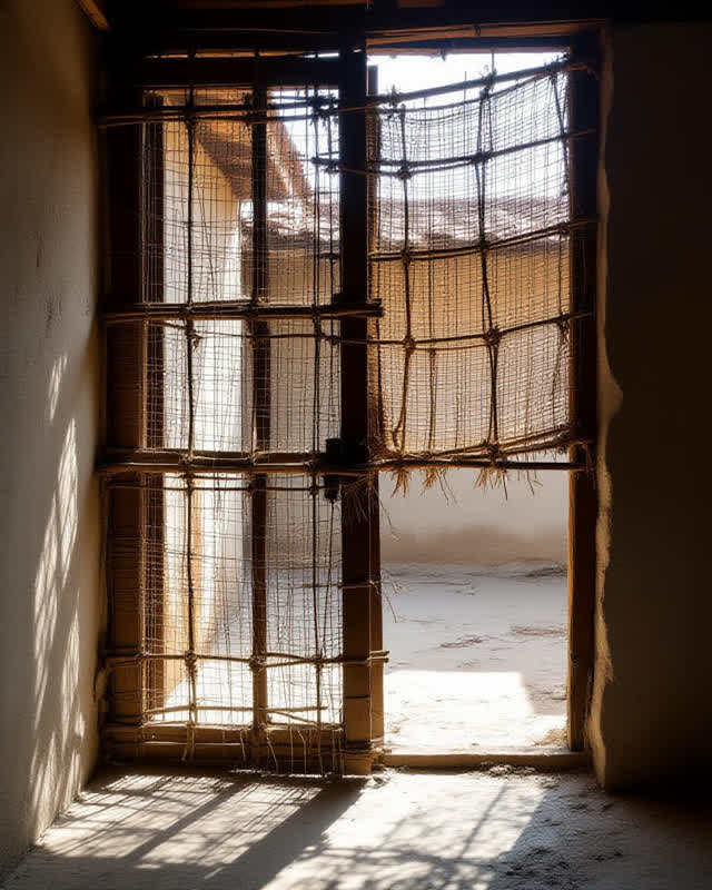 I dream that the screen was closed too well. Along a narrow side wall of a public cooling room, one woven reed screen ha