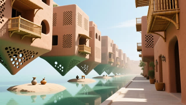 I dream that the city opens its small holes. In an impossible civic street of floating perforated clay facades, cane bal