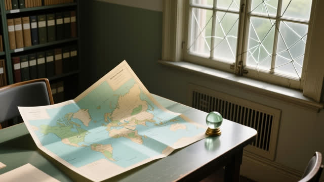 I dream that I let the map flutter where it knows. On a public archive table beside a tall old wired-glass window and a