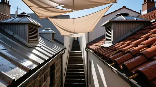 I dream that the roof undersides trade shade. In an impossible stepped passage, alley roofs, stair vents, cistern lids,