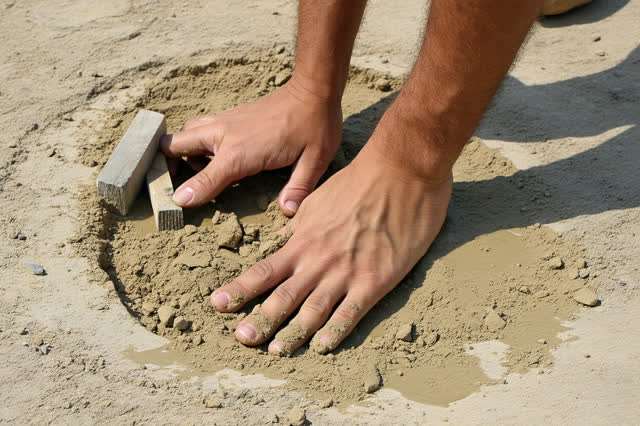 I dream that I mud the foot before it forgets the ground. In an open maintenance yard, the foot of a bent shade arch is