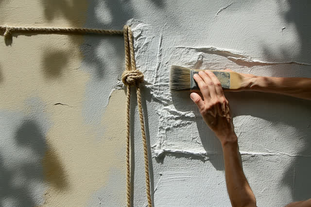 I dream that I loosen the scaffold cloth. Along a shaded public lane, a wall repair scaffold holds damp lime plaster beh