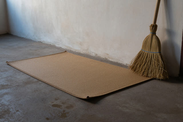 I dream that the mat lifts while nobody watches. On a shaded service porch after morning use, one corner of a damp woven