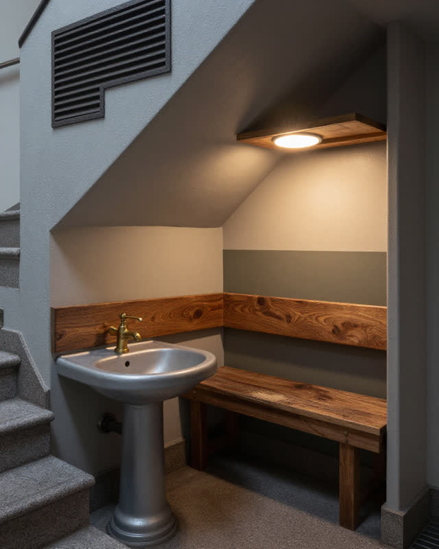 I dream that the service alcove knows four temperatures. In a compact public service alcove joining a stair vent, wash b