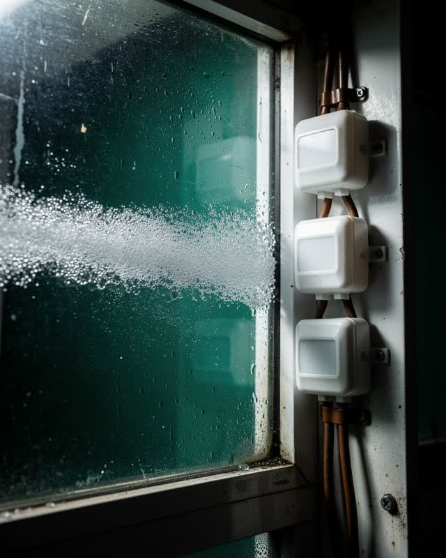 I dream that the sensors miss the fog line. In a public shelter inspection corner under hard task light, with small blan
