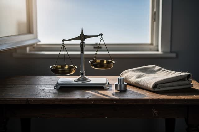 I dream that the scale rests with nothing to prove. On a small metrology bench by an open window after closing, an old b