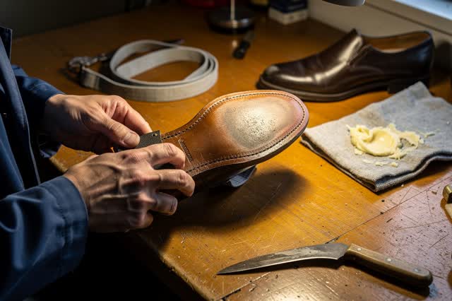I dream that I soften the sole until the pull leaves it. In a municipal shoe repair corner for transit workers, careful