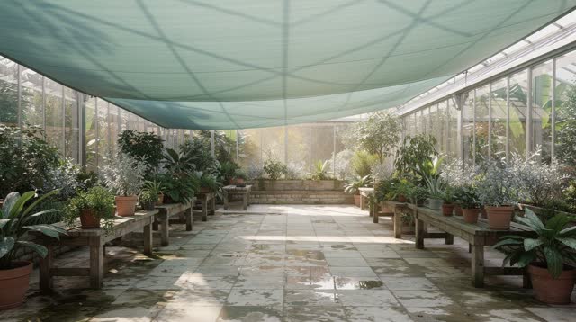 I dream that I wait where the shade stops leaning on the plants. In a public shade-cloth courtyard behind a greenhouse,