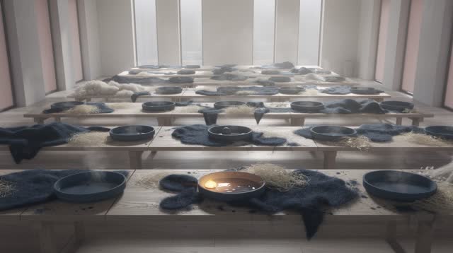 I dream that the wool agrees only where warmth has earned it. In an impossible public felting hall, long wool tables, sh