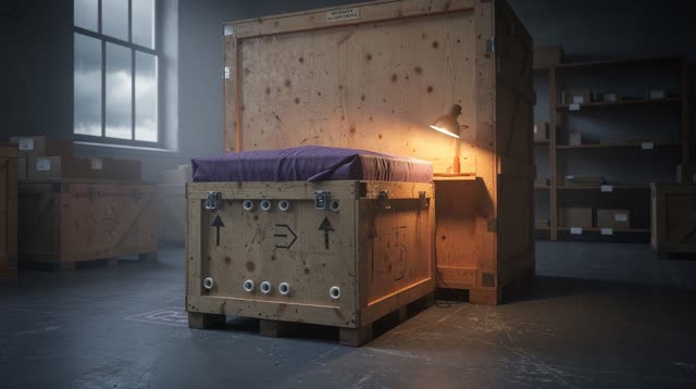 I dream that I trust the corner that stopped bruising the object. In a museum crate room, open pine crates, dented felt