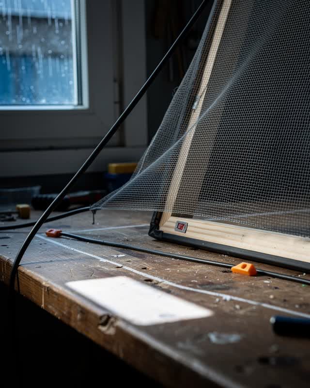 I dream that the spline held so tightly the mesh forgot the window. In a hard-lit screen repair bay, an over-tight black