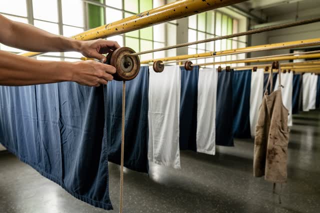 I dream that I loosen the drying line until the room can breathe. In a municipal laundry drying room with high windows a