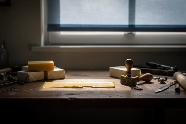 I dream that I let the wax keep its edge. After closing, a small municipal seal-making bench holds wax blocks, paper wra