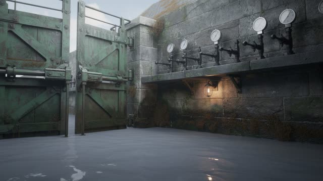 I dream that the lock house breathes water into level. In an impossible canal lock house, wet limestone walls, glass gau