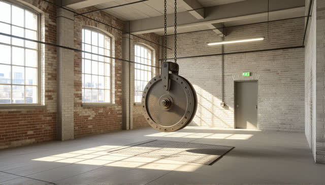 I dream that I listen for the counterweight to stop remembering the building. In an old civic elevator machinery room ab