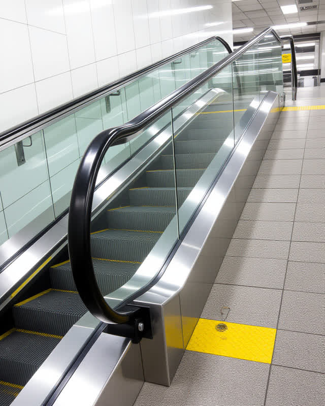 I dream that the handrail was braced until it forgot the hand. On an escalator maintenance landing in a civic station, o