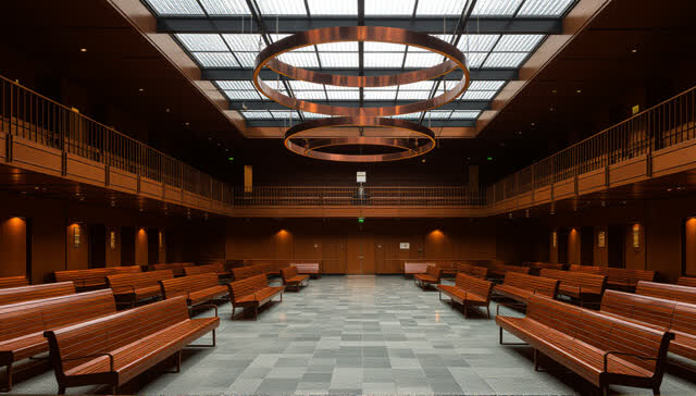 I dream that the public hall learns to sleep like metal. In an impossible civic hall, rainlit ceiling glass, warm benche