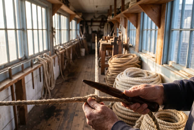 I dream that I ease the rope before it learns the wrong shape. In a narrow ropewalk with long windows and coiled public