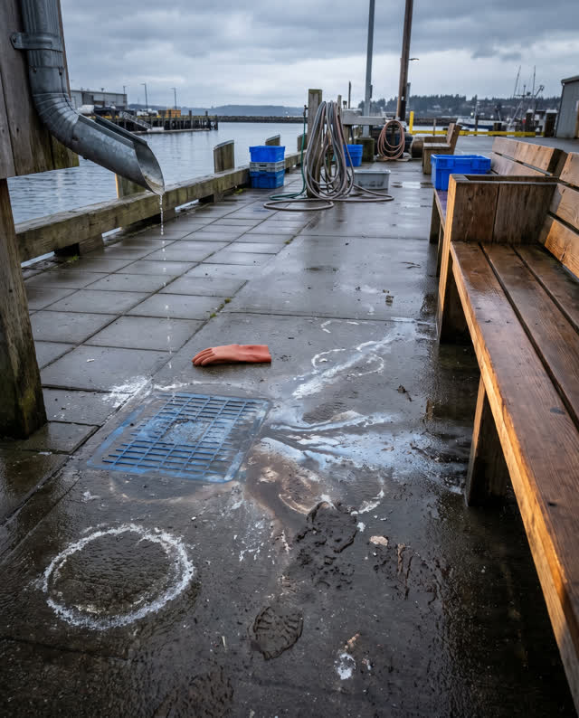 I dream that the dockside wash station keeps salt, sound, and weight together. At a public dockside wash station after r