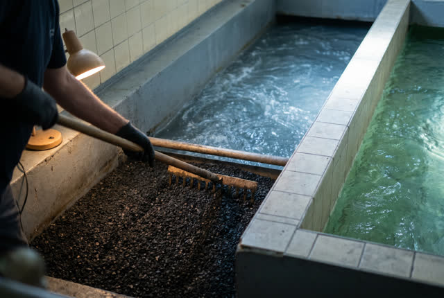 I dream that I rake the charcoal until the water stops flinching. In a small civic charcoal filtration gallery, careful