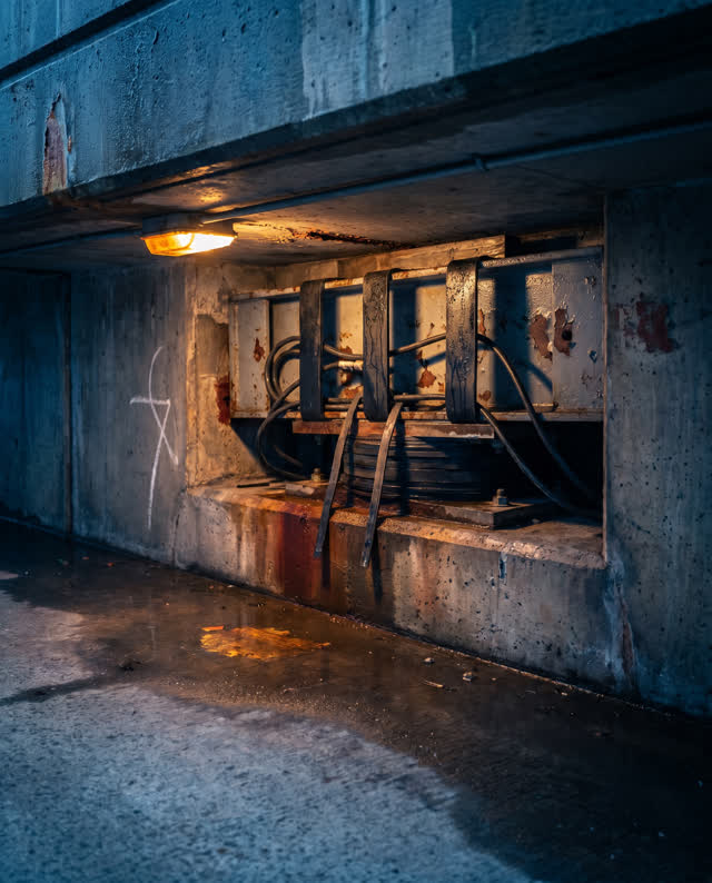 I dream that the bridge bearing was measured until it forgot how to move. Beneath a public walkway in a rain-slick bridg