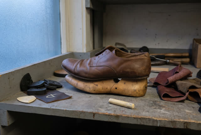 I dream that I leave the last where the leather stopped arguing. On a small shoe repair shelf after closing, an old shoe