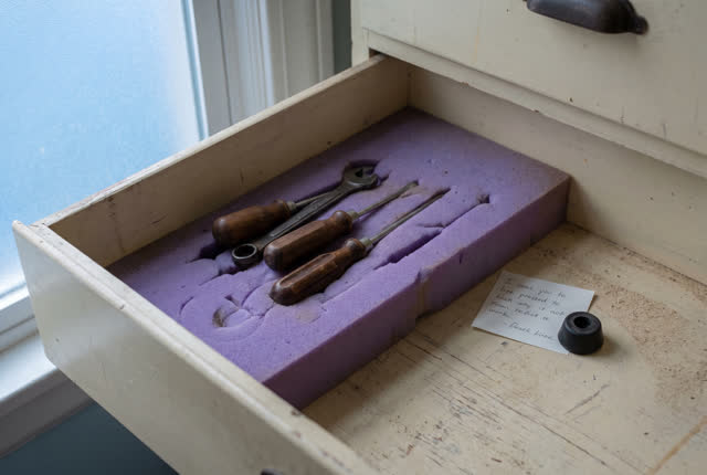 I dream that I let the foam stop holding the handles so hard. In a tool-lending drawer after closing, foam inserts relax