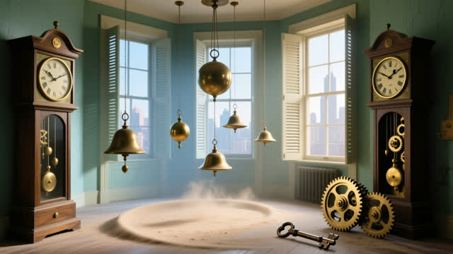 I dream that the clock room agrees without being forced. In an impossible clock tower room open to soft city air, severa