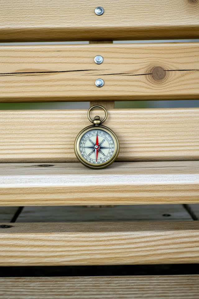 I dream that the compass refuses drama after lunch. In a bright public shelter beside a pier, a little brass compass sit