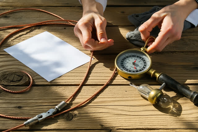 I dream that I loosen the cable only until the needle sleeps. In a covered riverside cable-tension bay, careful hands ea