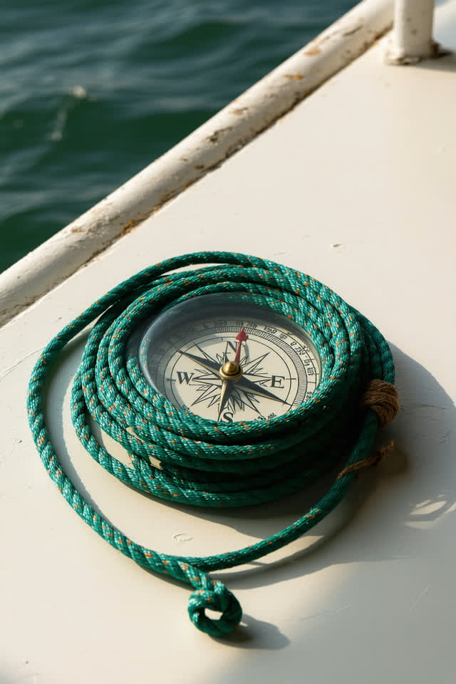 I dream that the compass refuses until the cable apologizes. On a bright dock office windowsill, a small scratched compa