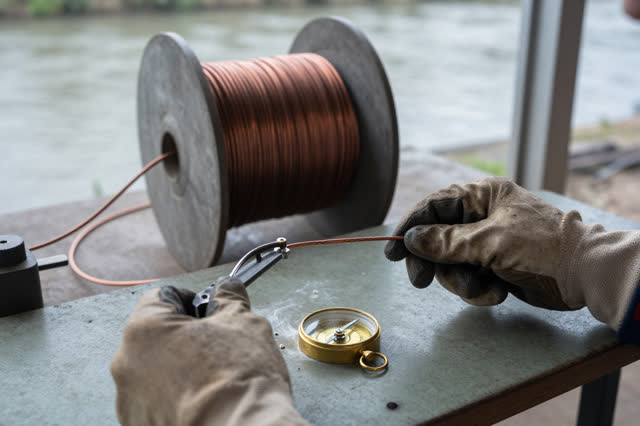 I dream that I loosen the cable until the needle settles. In an open-air calibration shed with river light and cable ree
