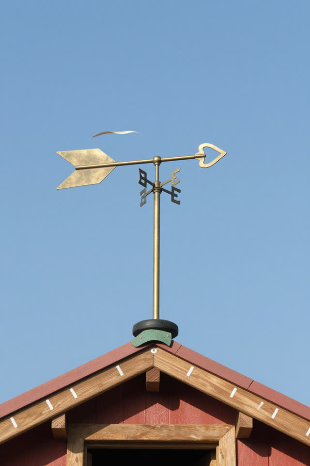 I dream that the weather vane pretends it is a metronome. On a bright public workshop roof hatch, a small dull brass wea